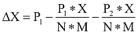 Delta(X)=P1-P1*X/(N*M)-P2*X/(N*M)