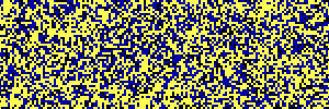 A képen a kis foltok szimulációjának eredménye, sárga és kék pontok sűrűsödése látszik.