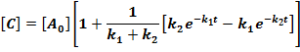 Függvény egyenlete: A végtermék koncentrációja az idő függvényében.